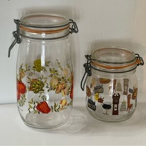 Vintage Pair of Arc France Glass Sealing Jars Mushrooms MCM Retro 60s 70s